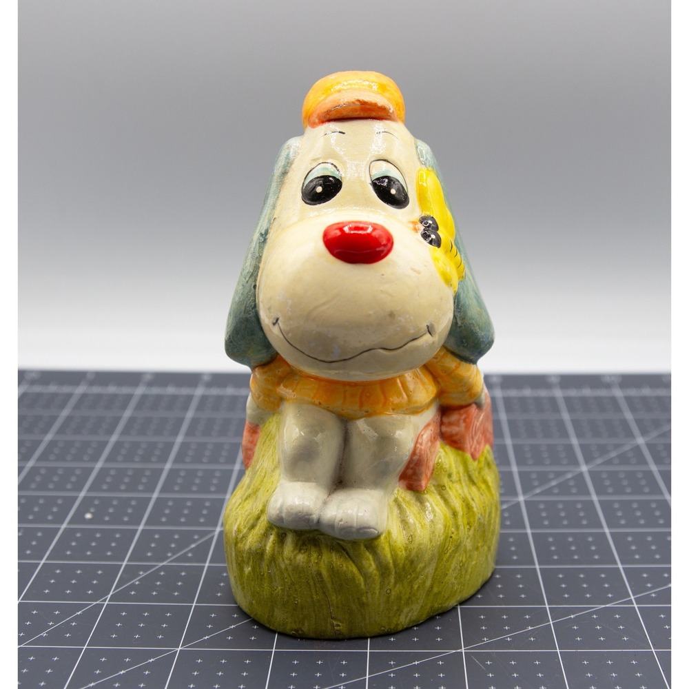 Vintage Ceramic Dog Piggy Bank Hand Painted‎ Taiwan Kitschy Puppy Figurine 6.5"